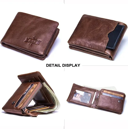 Vista 4 de Contacts - Monedero de bolsillo con cremallera de cuero genuino para hombre, color marrón oscuro