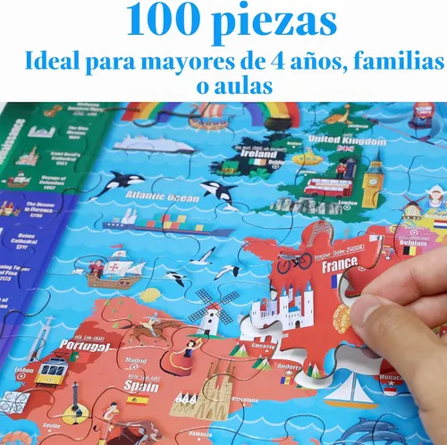 Vista 2 de Think2Master Rompecabezas de 100 piezas de mapa de Europa. Gran regalo. Historia europea. Tamaño: 23.4 x 16.5 pulgadas por Kyle Kim