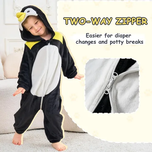 Vista 3 de LOLANTA Disfraz unisex de animal para bebé, niños y niñas, enterizo con Pingüino