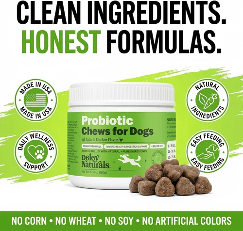 Vista 6 de Deley Naturals Probióticos masticables para perros – 4 mil millones de UFC probióticos para perros, prebióticos, enzimas para la digestión