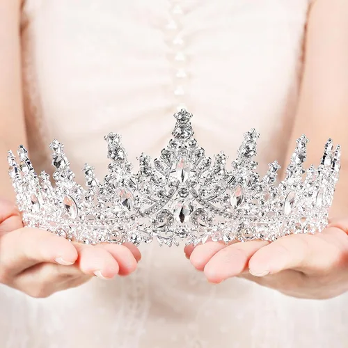 Vista 6 de Tiara para mujer, coronas de reina de cristal, tiaras de princesa con diamantes de imitación, accesorios para el cabello real perfectos para Plateado