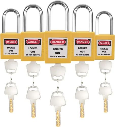 Vista 13 de Juego de 5 cerraduras de bloqueo con llave negra, 2 llaves por cerradura, candados de seguridad compatibles con OSHA para kit de etiqueta de bloqueo