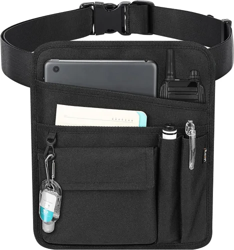 Vista 8 de Likesing Delantal de servidor, delantal de servicio con bolsillos para camarera, bolsa de herramientas de cintura para camarero con cinturón Negro-5