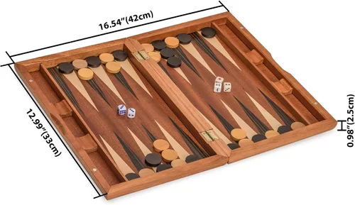 Vista 6 de Set de juego de backgammon lacado con incrustaciones de madera en blanco y negro, 13 pulgadas (versión inglés)