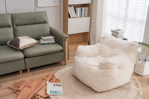 Vista 7 de Beanbags - Silla puff ultra suave de tela de peluche para adultos y niños, cómoda silla de ocio para dormitorio, sala de estar, apartamento, marfil