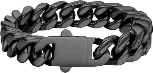 Vista 11 de FaithHeart - Pulsera de eslabones cubanos para hombre, acero inoxidable chapado en plata/negro/oro de 14 quilates, pulseras de eslabones