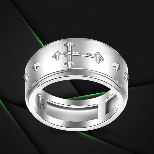 Vista 8 de Anillo giratorio con rosario en cruz para la ansiedad, para mujeres, adolescentes, plata de ley con oración a través de él, anillos cruzados