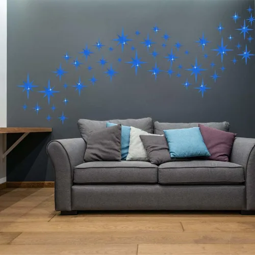 Vista 4 de ELANE 100 calcomanías de pared de espejo acrílico, decoración de estrellas para baño (azul)