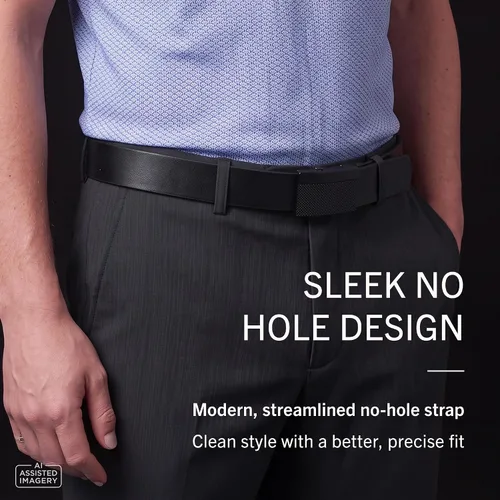 Vista 4 de Kenneth Cole REACTION, cinturón ajustable de calce perfecto para hombre – Estilos de hebilla de bloqueo de seguimiento y compresión NEGRO MATE