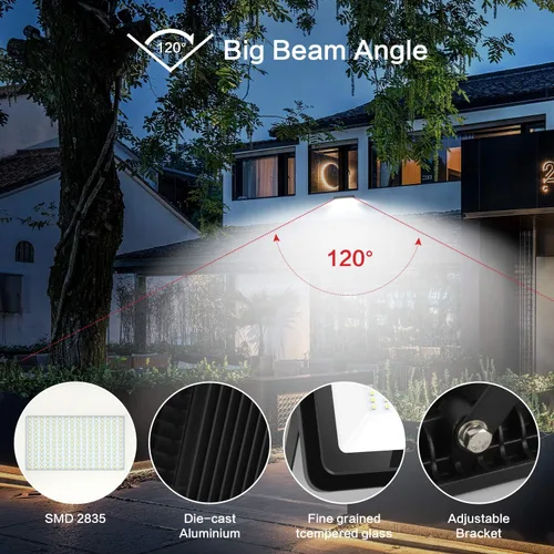Vista 2 de Luz de inundación LED de 200 W, 20000 lúmenes, luces de seguridad superbrillantes, enchufe certificado UL, luz de inundación impermeable IP66, luz