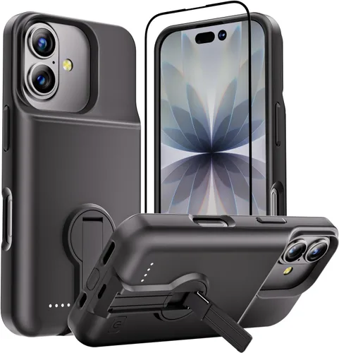 Vista 8 de GIN FOXI Funda de batería para iPhone 14 Pro Max/14 Plus/13 Pro Max/12 Pro Max, funda de carga recargable con soporte de 8500 mAh, funda portátil