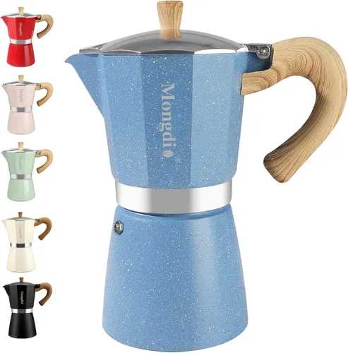 Vista 11 de Mongdio Cafetera de café expreso Moka Pot, cafetera cubana, cafetera de estufa Moka Italian Espresso Greca, cafetera percoladora, 3 tazas de Negro
