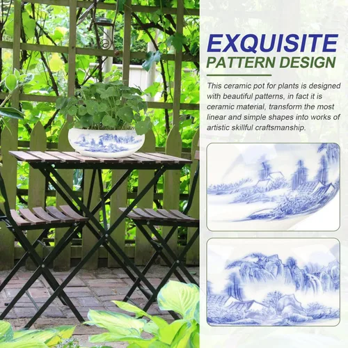 Vista 5 de Maceta de cerámica para decoración floral, mesa auxiliar circular, contenedor para suculentas, macetas rústicas, macetas de bonsái, maceta
