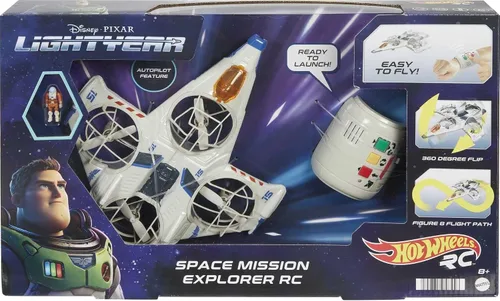 Vista 6 de Hot Wheels RC Mattel Disney y Pixar Lightyear nave espacial con Buzz Lightyear figura de acción, dron de control remoto
