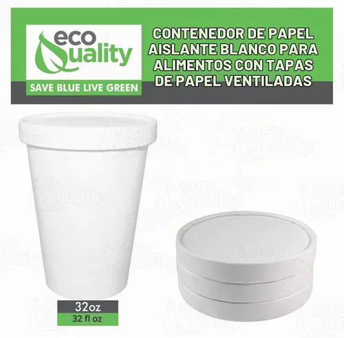 Vista 7 de EcoQuality Recipientes desechables de papel blanco para sopa de 32 onzas con tapas, paquete de 100