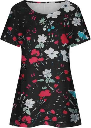Vista 5 de Womens Summer Tops 2023 Party Flowy Outfits Boho T-Shirts Spring Tops Short Sleeve T-Shirts 2023 Trendy