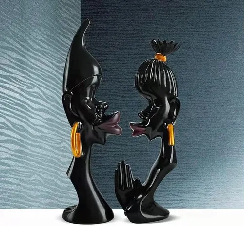 Vista 3 de Estatuas africanas de pareja negra para decoración del hogar, figuras africanas, escultura de arte abstracto, decoración de personalidad, estatuas