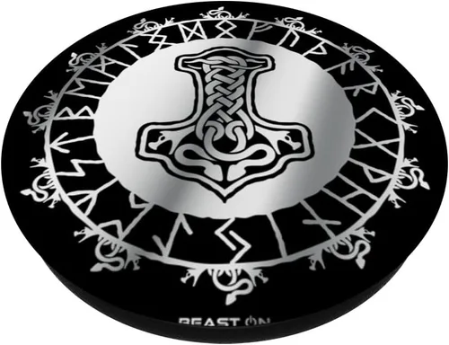 Vista 2 de MJOLNIR Viking Rune Hammer of Thor, Nordic Rune Glyphe PopSockets Swappable PopGrip