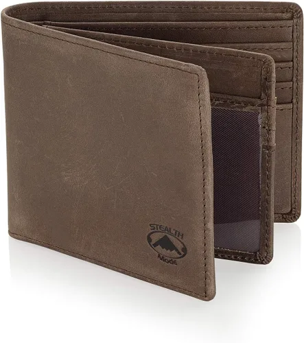 Vista 8 de Cartera plegable de piel Stealth Mode para hombre con ventana de identificación y bloqueo RFID