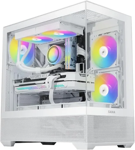 Vista 10 de SAMA V40 Mid Tower ATX Chasis – 6 × 120mm Ventiladores ARGB PWM Pre-Instalados, Paneles de Vidrio Templado Dual, Flujo de Aire Vertical, Diseño
