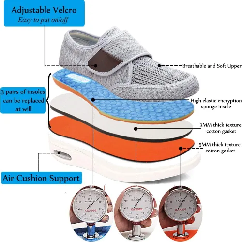 Vista 2 de Mei MACLEOD Zapatos para diabéticos para hombre, extra anchos, zapatos para caminar para pies hinchados, zapatos deportivos anchos para ancianos