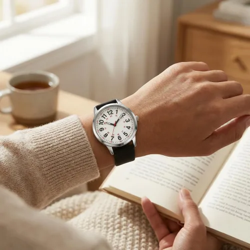 Vista 9 de Easy Read Women’s Watch with Second Hand, 35mm Dial with Large Arabic Numbers, Water Resistant Silicone Strap Wrist Watch with Luminous Hands