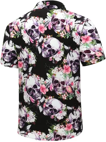 Vista 4 de SheLucki - Camisa hawaiana para hombre, unisex, de manga corta, con botones, para la playa y el verano, ropa casual estampada con sombra de palmas