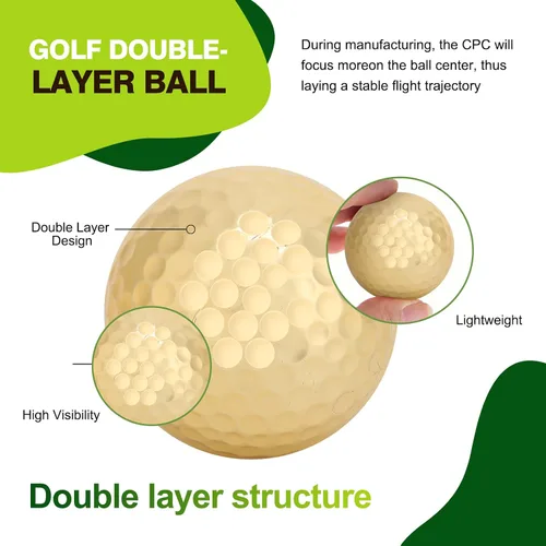 Vista 2 de 4 pelotas de práctica de golf chapadas en oro, doble capa, portátiles, profesionales, de alta visibilidad, duraderas, fáciles de llevar, regalo