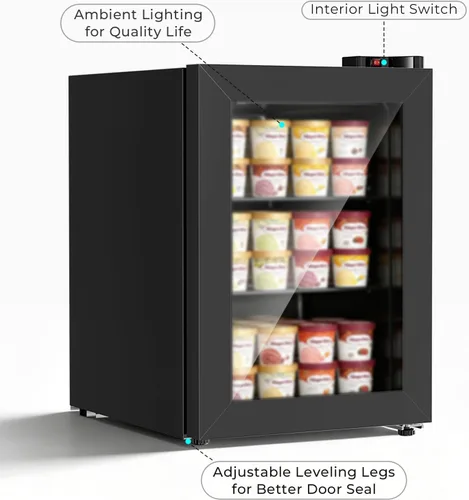 Vista 10 de COWSAR Mini congelador vertical, 2.2 pies cúbicos de pantalla compacta con puerta de cristal, 7 ajustes de temperatura ajustables (-1 a -14℉)