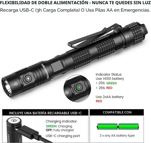 Vista 5 de Guardtier ML70 - Linterna recargable para trabajo al aire libre, campamento, emergencias, actividades al aire libre, linterna táctica LED