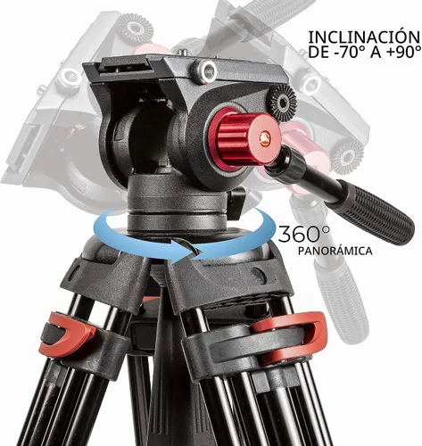 Vista 3 de Ultimaxx Trípode de 72 pulgadas, 72 pulgadas, trípode profesional de doble tubo de aluminio resistente, cabezal de fluido de 360 grados, esparcidor