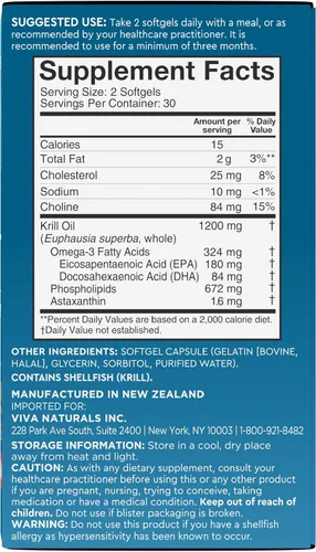 Vista 9 de Viva Naturals Aceite de krill antártico, 1200 mg - Omega-3 DHA y EPA con astaxantina para la salud de las articulaciones, sin eructos de pescado, 60