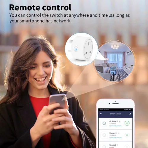 Vista 4 de Enchufe inteligente WiFi compatible con Alexa, Google Assistant, control de aplicación y voz, no requiere concentrador, Reino Unido (10A)