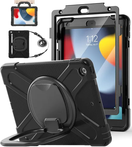 Vista 15 de BATYUE Funda para iPad de 9ª/8ª/7ª generación (funda resistente para iPad de 10.2 pulgadas 2021/2020/2019) con protector de pantalla, soporte
