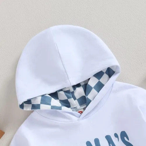 Vista 3 de Socutebabe Ropa de otoño para bebé niño, manga larga, sudadera con capucha de tablero de ajedrez, sudadera con capucha para mamá
