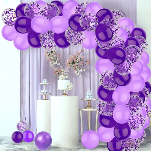 Vista 3 de 60 globos morados de 12 pulgadas, globos degradados morados, globos de fiesta de cumpleaños morados para niñas y mujeres, cumpleaños, baby shower