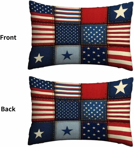 Vista 2 de Mugod Funda de cojín con diseño de bandera estadounidense a rayas y estrellas, funda de almohada para cama, sofá, oficina, decoración de 20 x 30