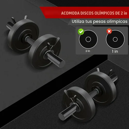 Vista 4 de Par de mancuernas olímpicas de 16" con asas para discos de 2 pulgadas, barras de mancuernas cargables con empuñaduras de goma estriada