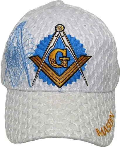 Vista 3 de Mason Masons - Gorra bordada con textura de malla blanca masónica masónica, Multi