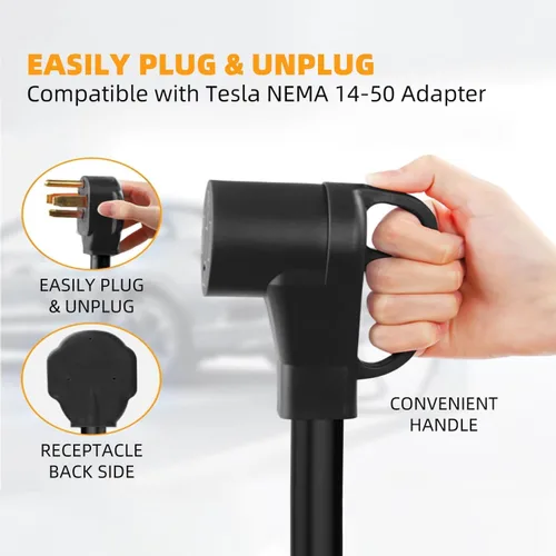 Vista 4 de Cable adaptador de cargador NEMA 14-30P a 14-50R EV, 30 amperios a 50 amperios, 4 clavijas para secadora a enchufe EV, cable de calibre 10