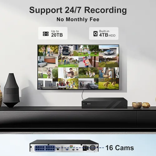 Vista 5 de Anpviz Sistema de cámara de seguridad PoE de 16 canales, 8 cámaras de torreta IP con cable de 5 MP para exteriores, visión nocturna, micrófono