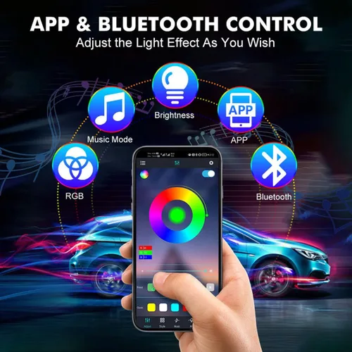 Vista 5 de Luces LED para coche, luces inteligentes para interior del coche con control por aplicación, luces de atmósfera para coche, luces LED interiores