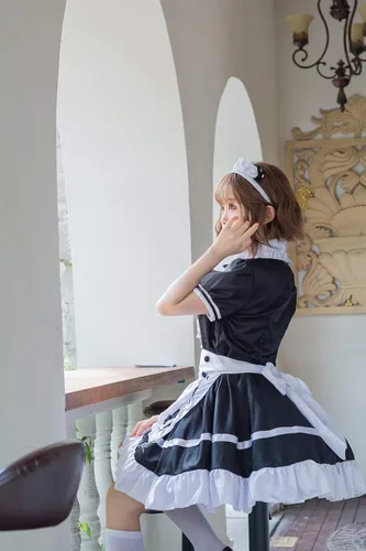Vista 5 de Disfraz de criada japonesa para mujer estilo clásico delantal de criada Lolita disfraz de Halloween