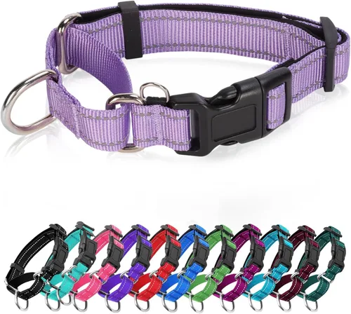 Vista 13 de Collares de perro Martingale reflectantes. Collar de perro con hebilla de liberación rápida. Collar de mascota de nylon ajustable, suave, acolchado