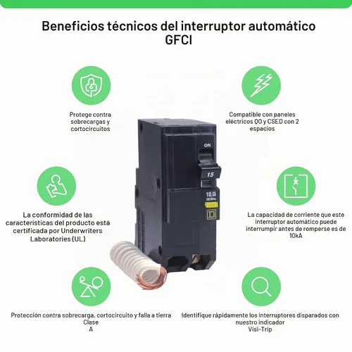 Vista 2 de Square D por Schneider Electric QO220GFICP QO Qwik-Gard, 20 amp, disyuntor GFCI de dos polos