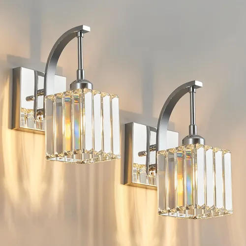 Vista 54 de Luces de tocador de cristal de 3 luces negras para tocador de baño, modernas lámparas de baño de cristal sobre espejo de 23.62 pulgadas de largo
