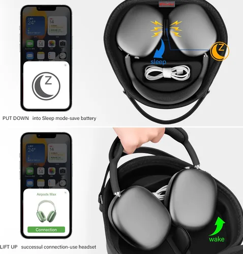 Vista 3 de Elonbo Funda inteligente para auriculares inalámbricos Apple AirPods Max sobre la oreja (compatible con el modo de suspensión), funda rígida