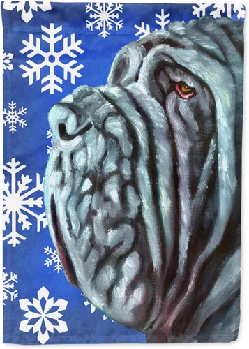 Vista 294 de Caroline's Treasures SC9374GF Bulldog English Snow flakes Holiday Garden Flag Buzón Bandera decorativa para patio exterior, patio, obras de arte