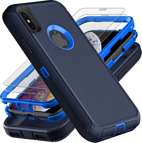 Vista 11 de YKHJKLEC Funda para iPhone Xs Max, grado militar 3 en 1, resistente a los golpes, a prueba de caídas, polvo con 2 protectores de pantalla de vidrio
