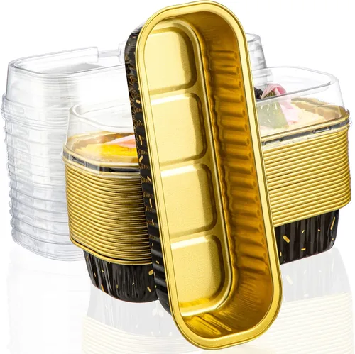 Vista 29 de EUSOAR Forros para magdalenas con tapas, 30 unidades de ramekins de papel de aluminio de 6.8 oz, mini moldes para pan de aluminio desechables